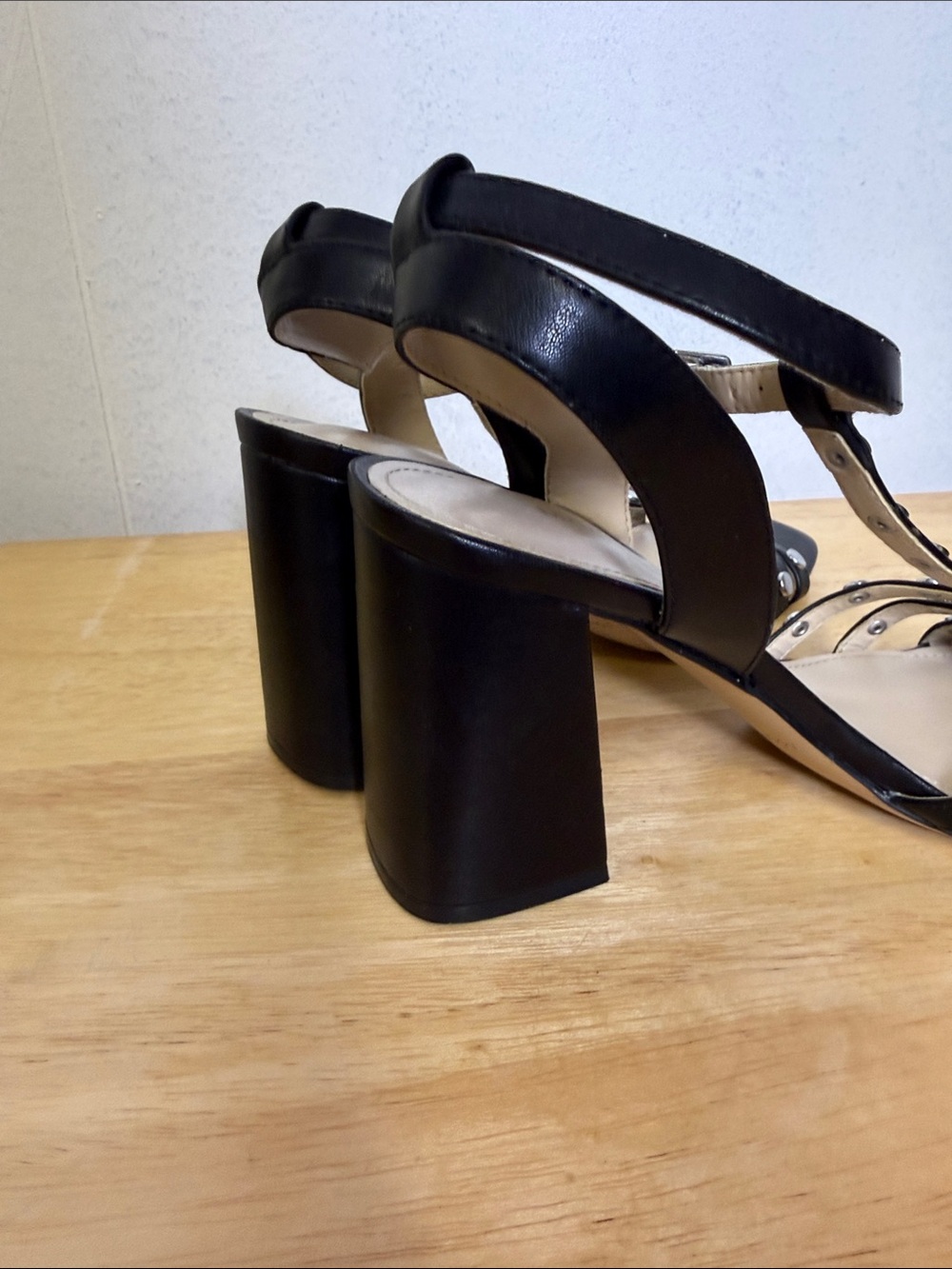 Marc Fisher Black Studded T-Strap Block Heels - Picture 4 of 8
